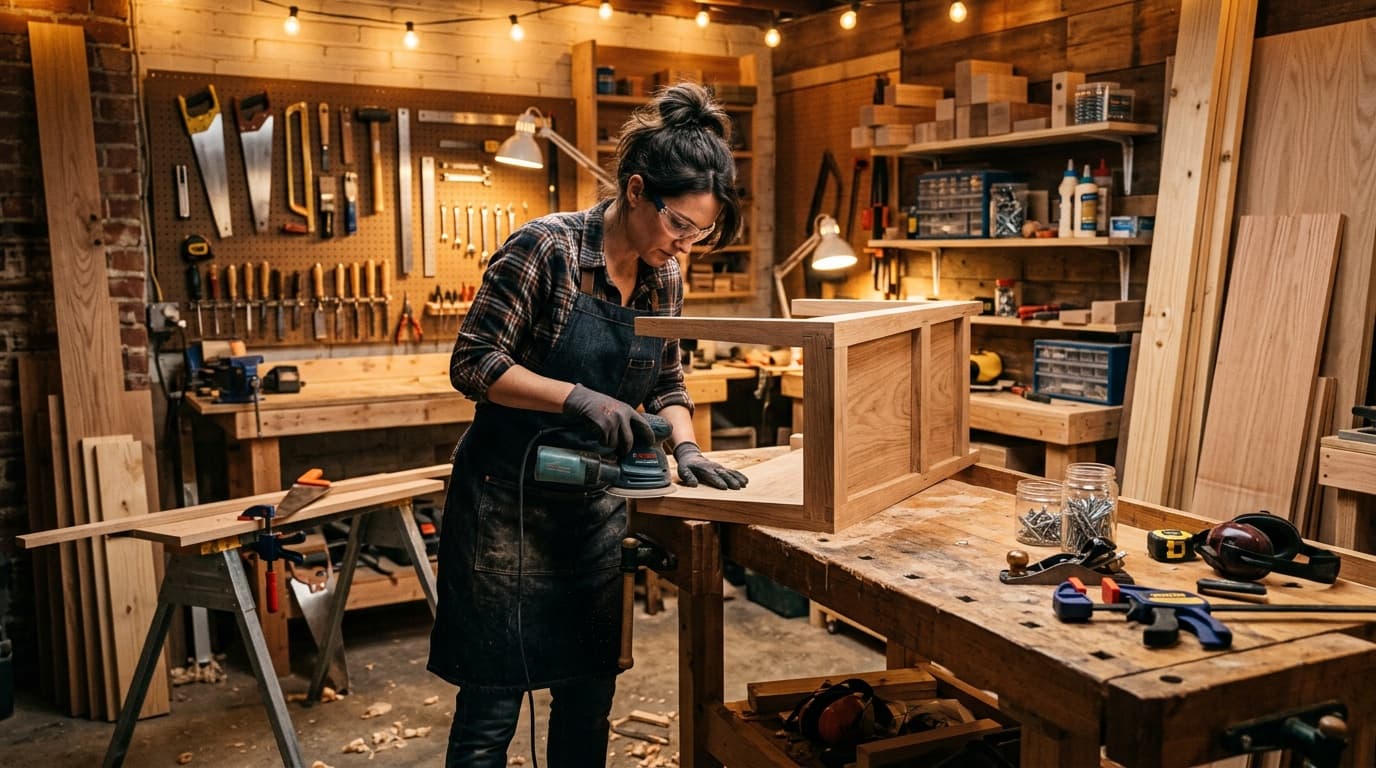 Bouwtekening en meetgereedschap op een werkbank