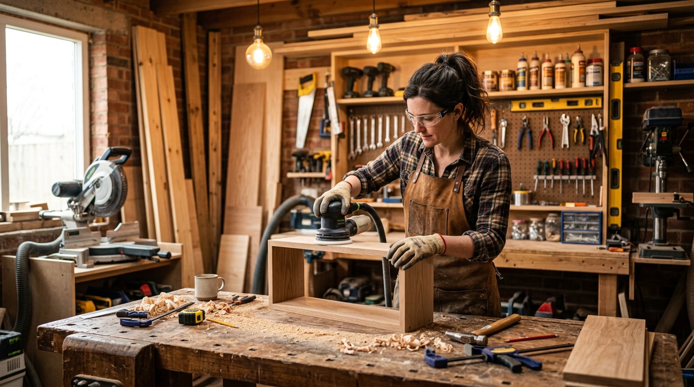 Doe-het-zelf project met hout en gereedschap